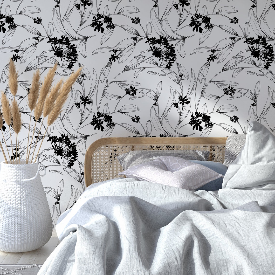 Black Flowers Peel & Stick Wallpaper Botanical Self Adhesive - Etsy