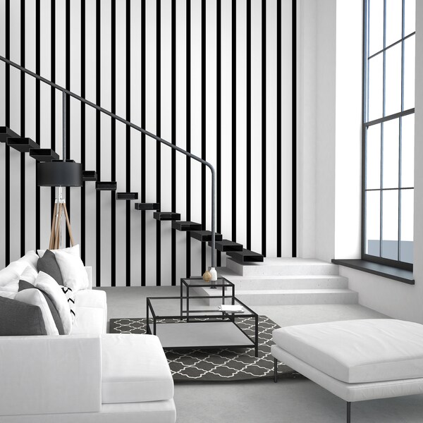 Black and White Striped Wallpaper Etsy