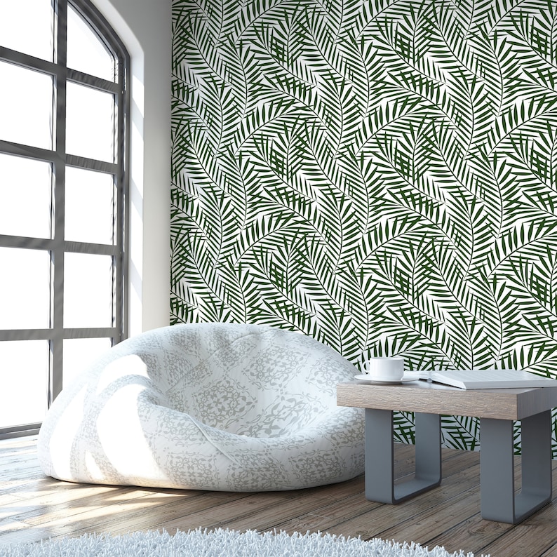 Green Exotic Removable Decal Big Dark Jungle Leaves Temporary Wall Decor Tropical Ferns Wallpaper Botanical Self Adhesive Wall Mural