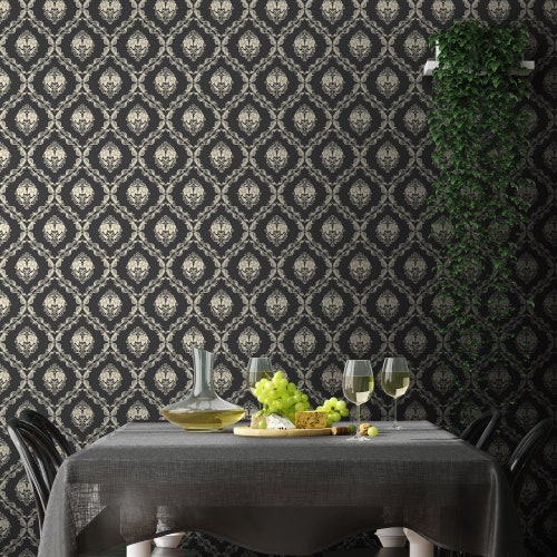 Removable Dark Green Damask Mural Victorian Wallpaper Self Etsy