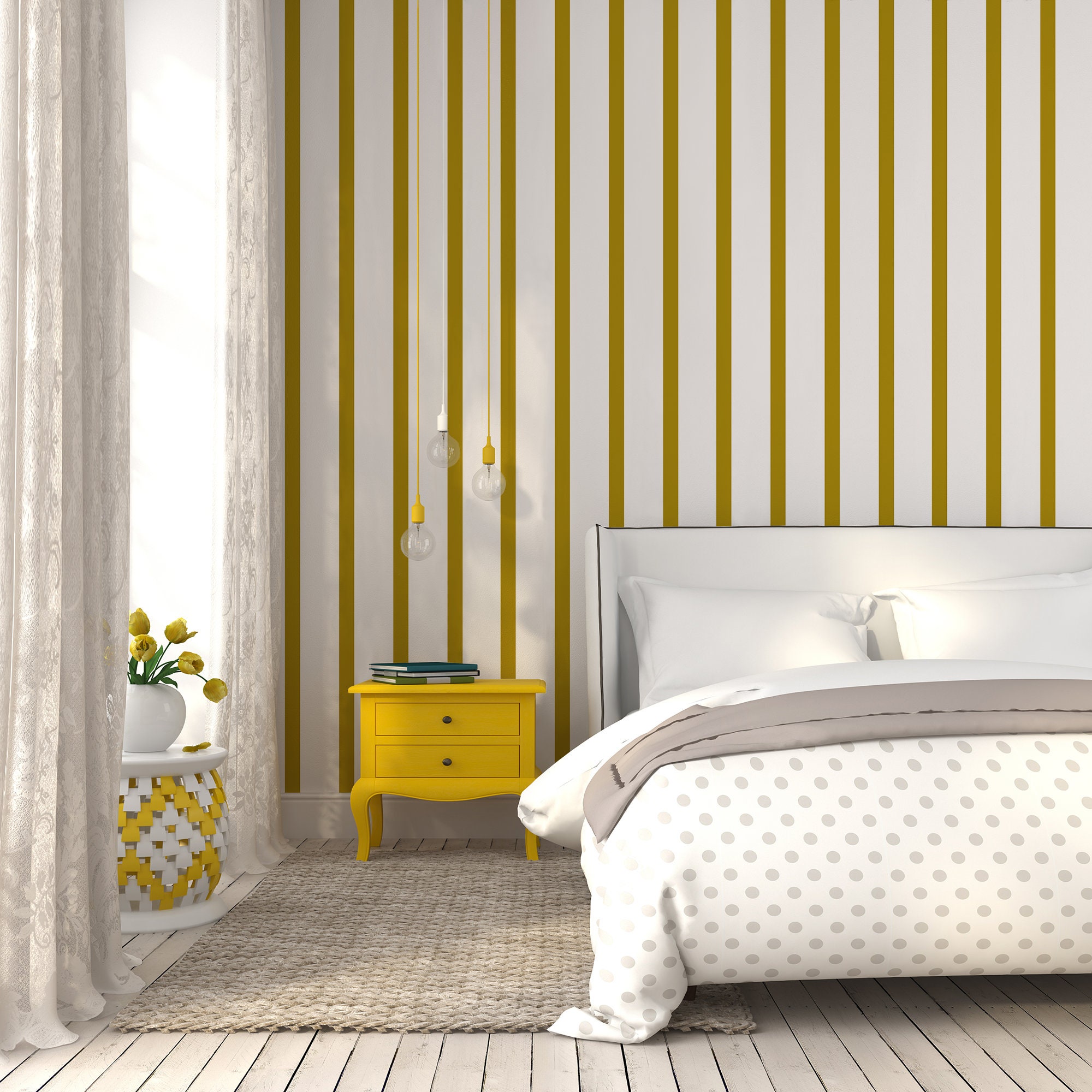 Green Striped Wallpaper Yellow Linear Geometric Self Adhesive Etsy