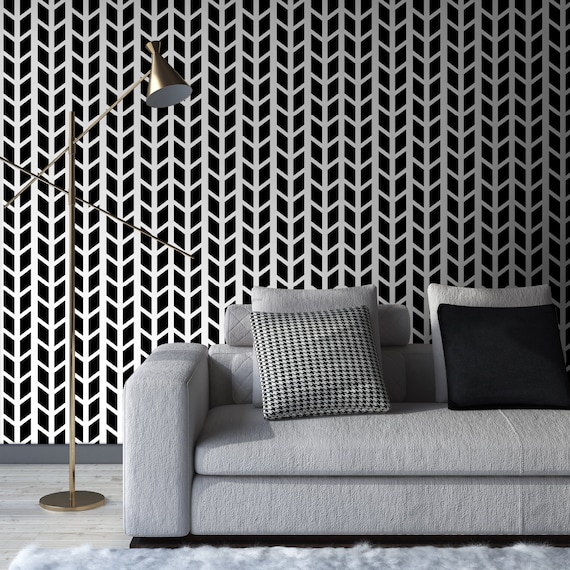 Black and White Herringbone Wallpaper Chevron Nursery Etsy