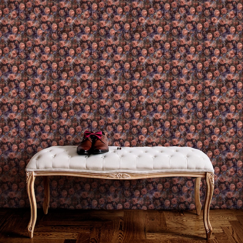Dark Floral Vintage Wallpaper Brown Peonies Black Temporary Roses Self Adhesive Wall Decor Peel and Stick Decal Flowers Removable Mural
