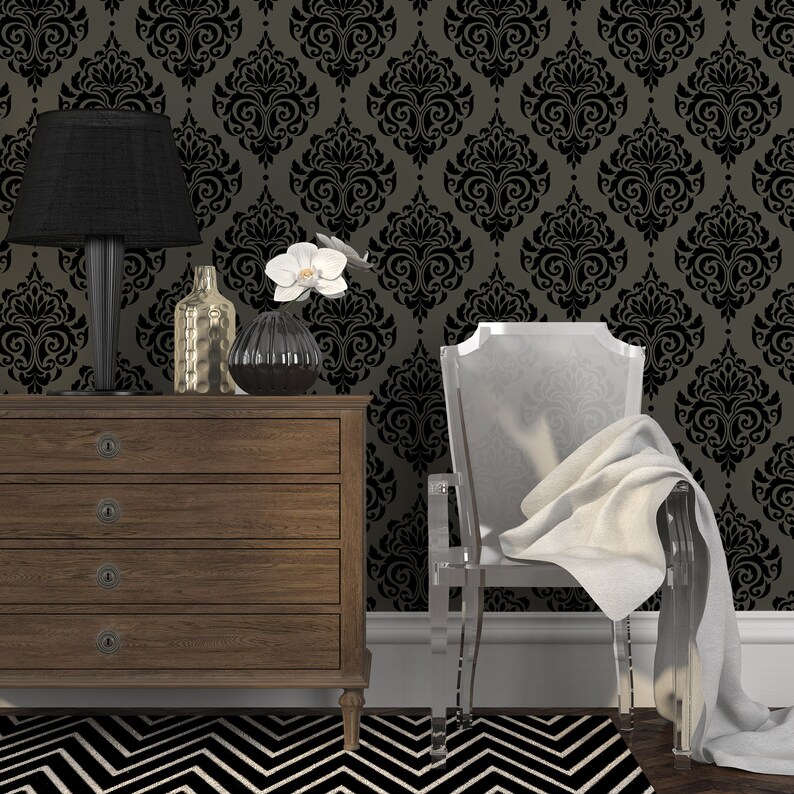 Gothic Damask Peel & Stick Wallpaper Dark Vintage Self | Etsy