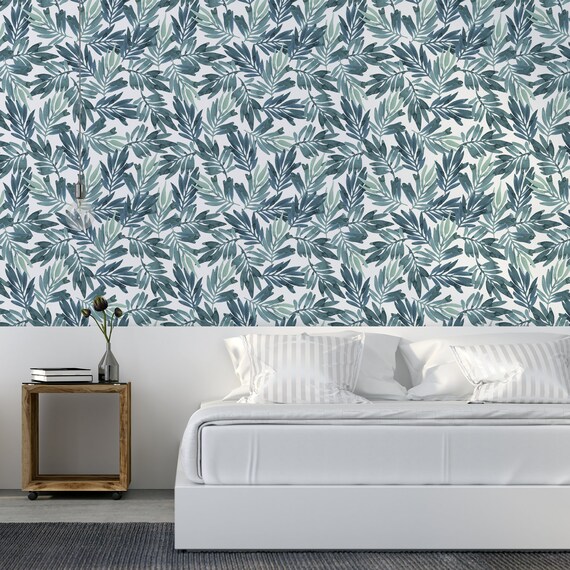 Green Leaves Removable Wallpaper Botanical Self Adhesive Wall | Etsy