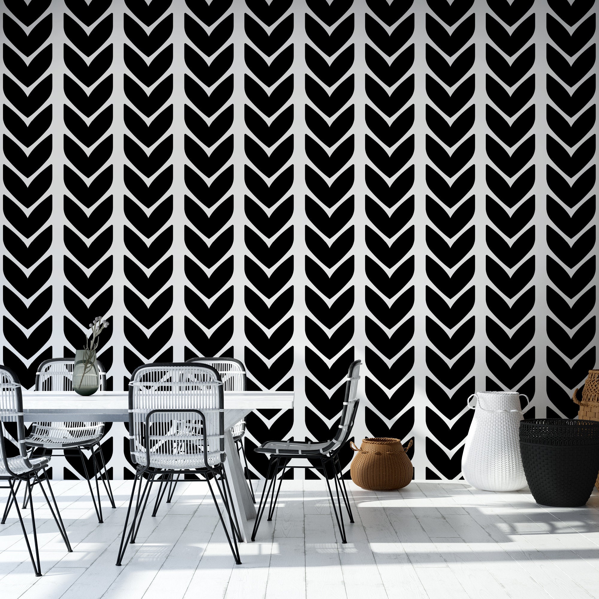 Black and White Herringbone Wallpaper Cute Nursery Removable - Etsy