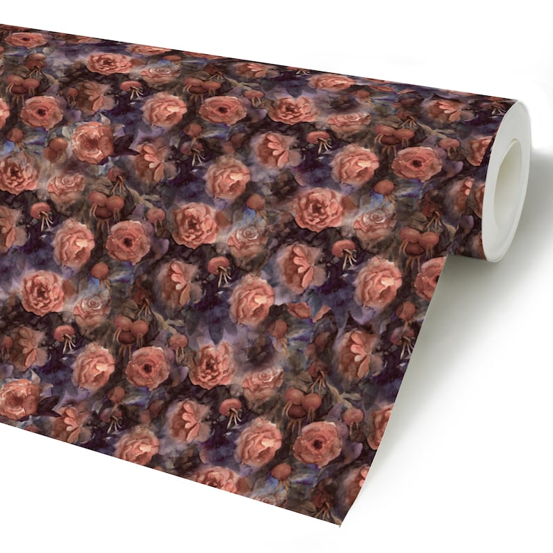 Dark Floral Vintage Wallpaper Brown Peonies Black Temporary Roses Self Adhesive Wall Decor Peel and Stick Decal Flowers Removable Mural