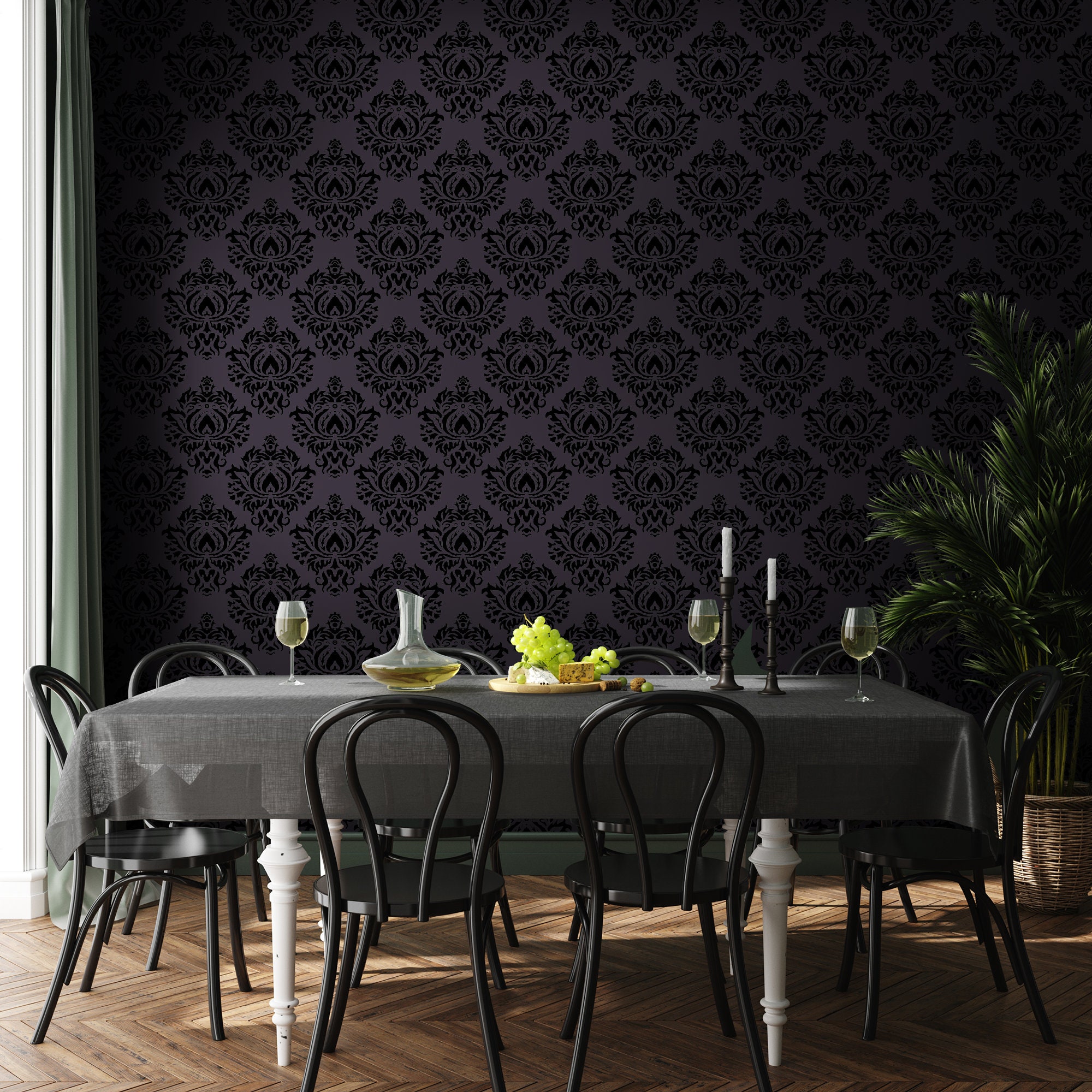 Dark Vintage Peel & Stick Wallpaper Gothic Damask Self | Etsy