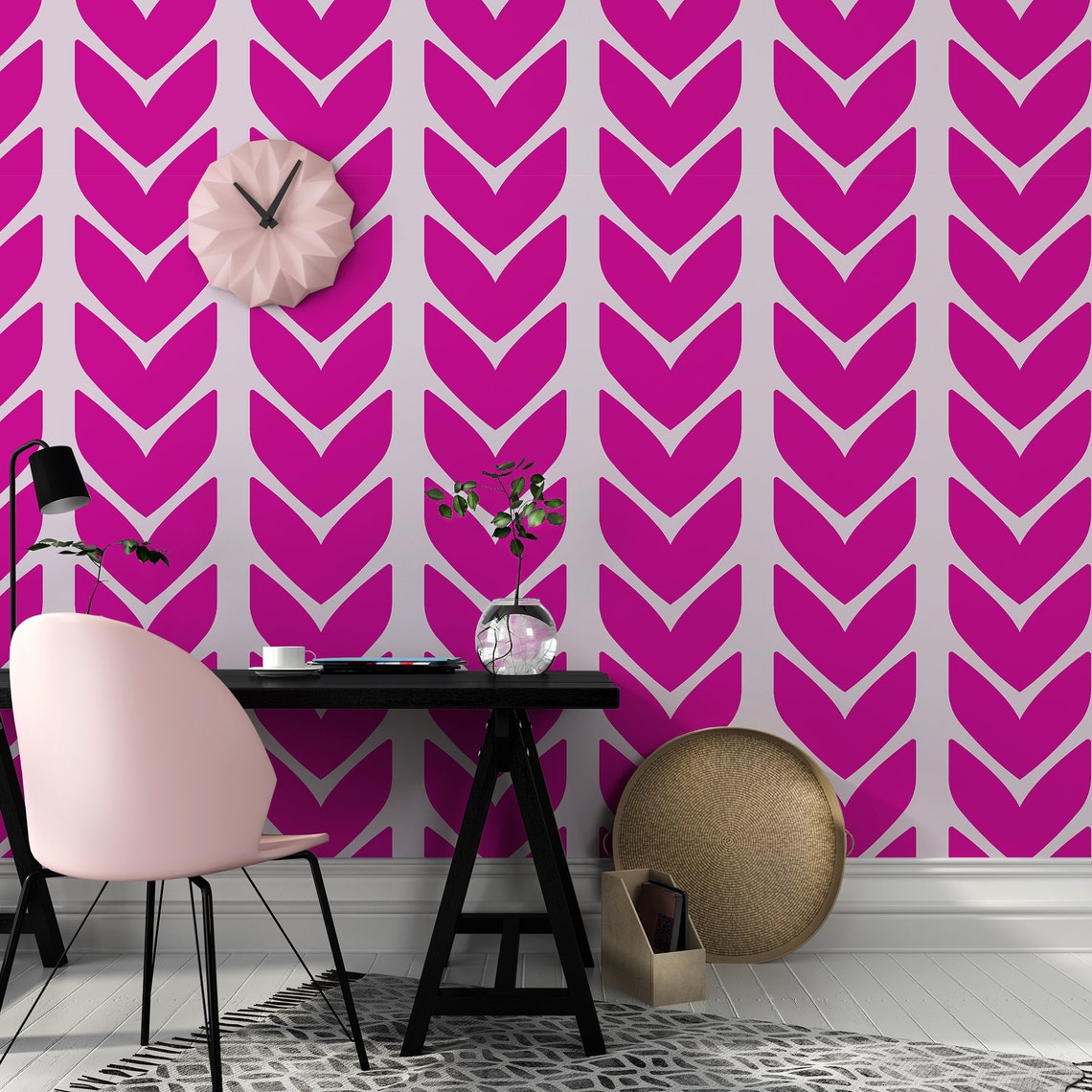 Pink Herringbone Wallpaper Cute Girl Nursery Removable Wall Etsy