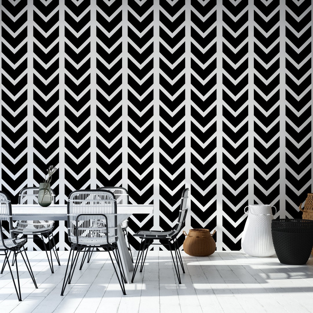 Black and White Herringbone Wallpaper Chevron Nursery - Etsy