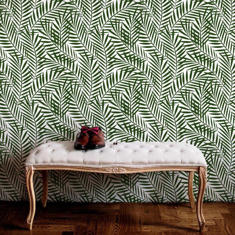 Green Exotic Removable Decal Big Dark Jungle Leaves Temporary Wall Decor Tropical Ferns Wallpaper Botanical Self Adhesive Wall Mural
