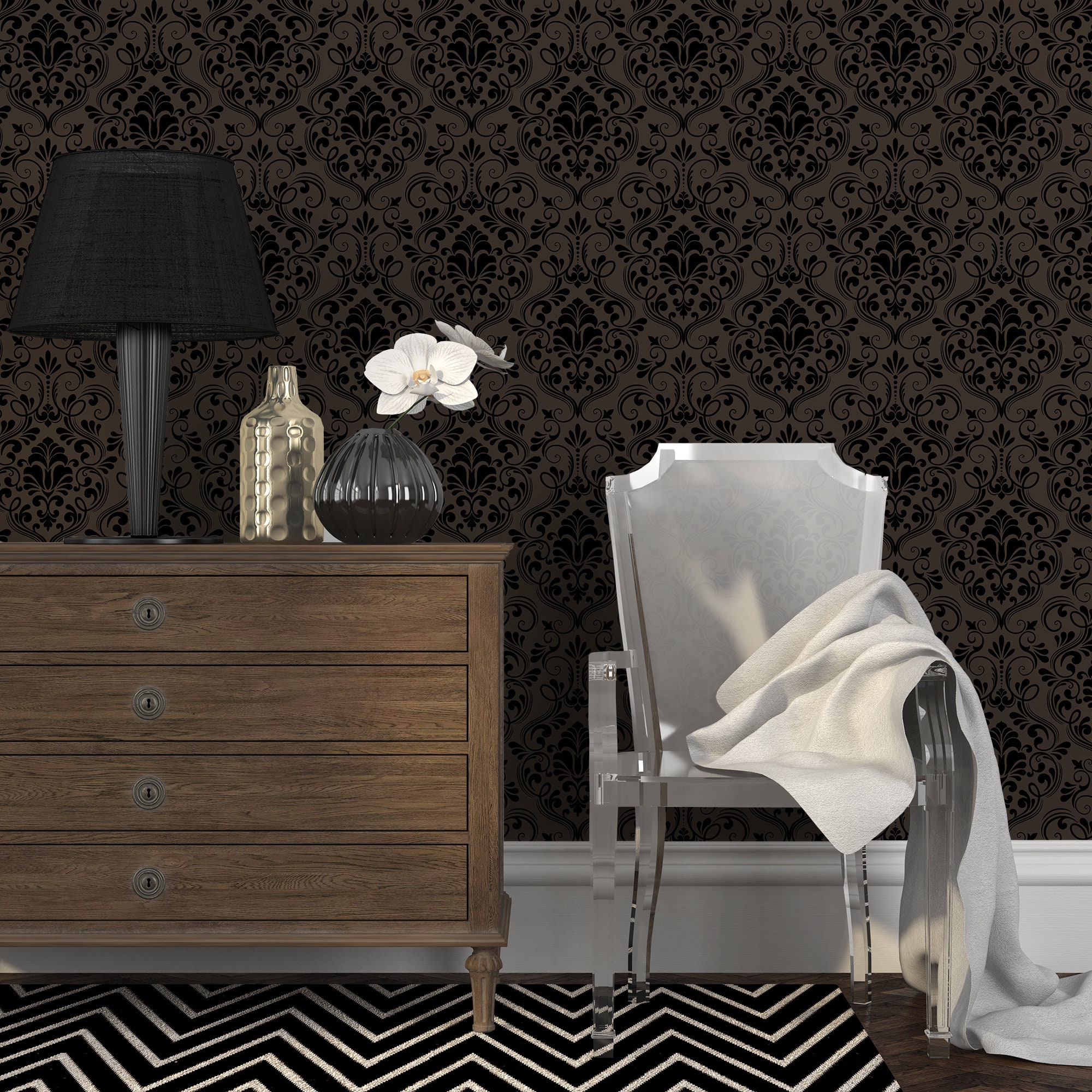 Dark Vintage Wallpaper Gothic Damask Removable Wall Mural - Etsy