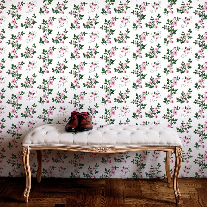 Kids Temporary Peel /& Stick Floral Vintage Wallpaper Cute Nursery Removable Wall Mural Boho Girls Retro Flowers Self Adhesive Covering