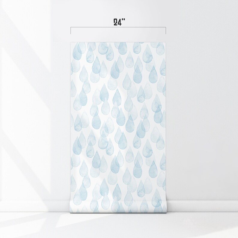 Blue Drops Peel & Stick Wallpaper Water Rain Kids Self Etsy