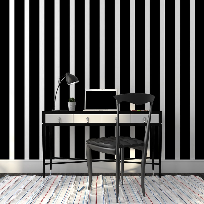 Black and White Striped Peel & Stick Wallpaper Black | Etsy