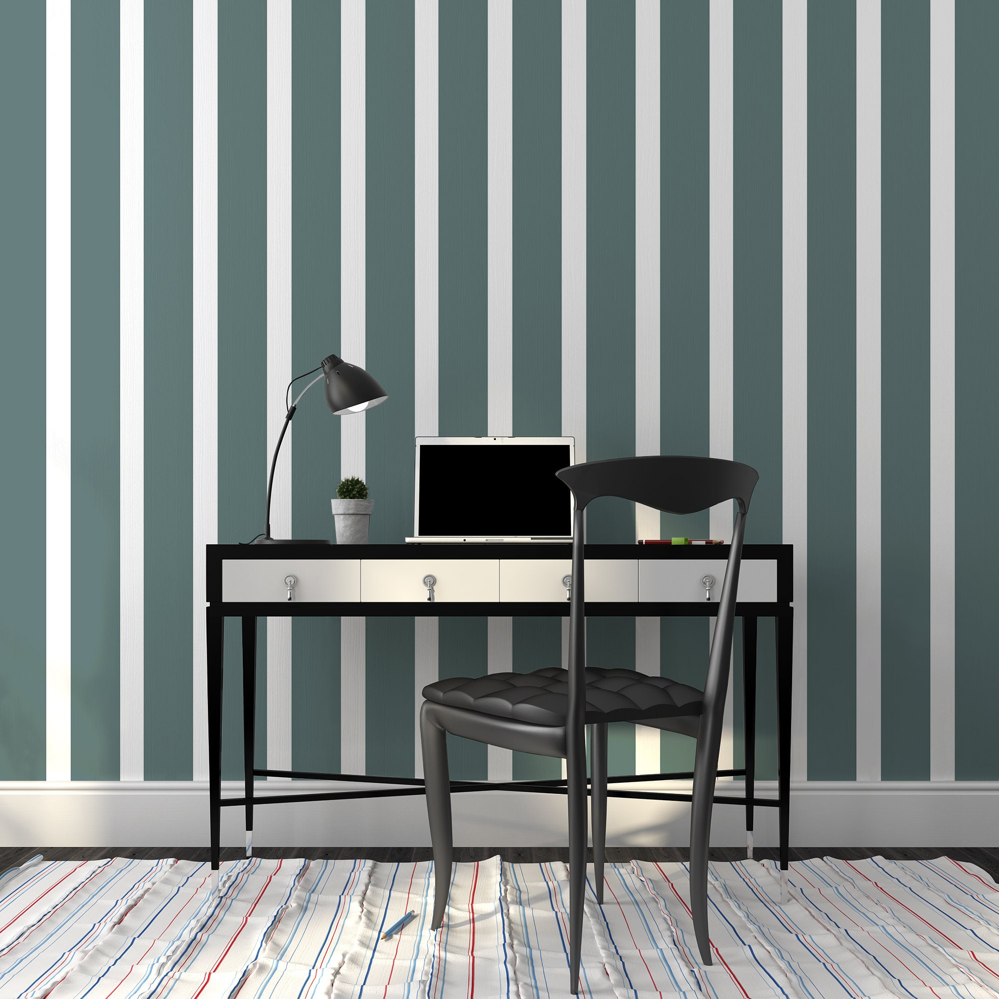 Bluegreen Striped Wallpaper Green Linear Geometric Self Etsy