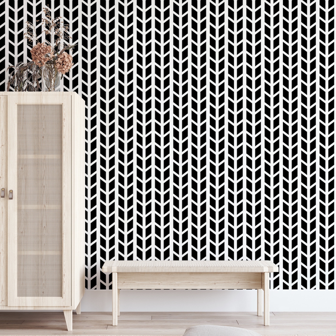 Black and White Herringbone Wallpaper Chevron Nursery - Etsy