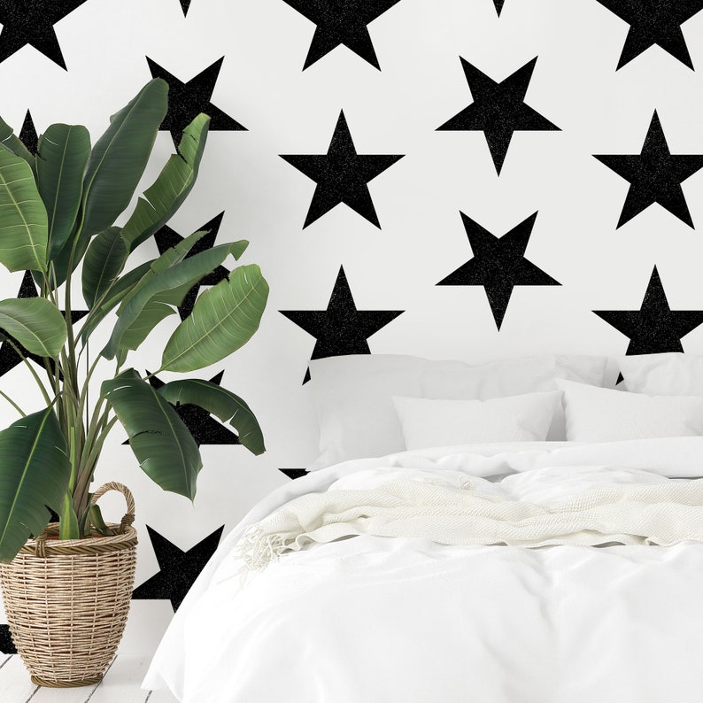 Black and White Stars Wallpaper Nursery Temporary Wall Decor Cute Girls Room Removable Decal Geometric Self Adhesive Wall Mural