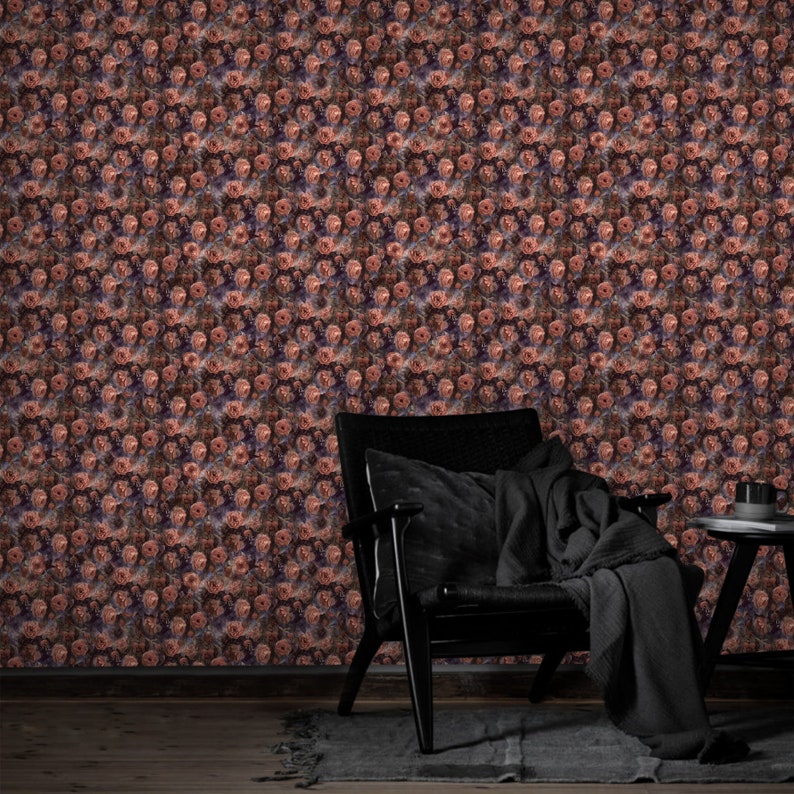 Dark Floral Vintage Wallpaper Brown Peonies Black Temporary Roses Self Adhesive Wall Decor Peel and Stick Decal Flowers Removable Mural