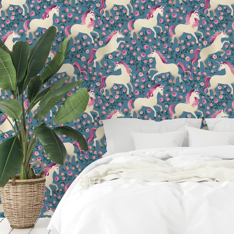 Unicorn Peel & Stick Wallpaper Pink Flowers Self Adhesive - Etsy