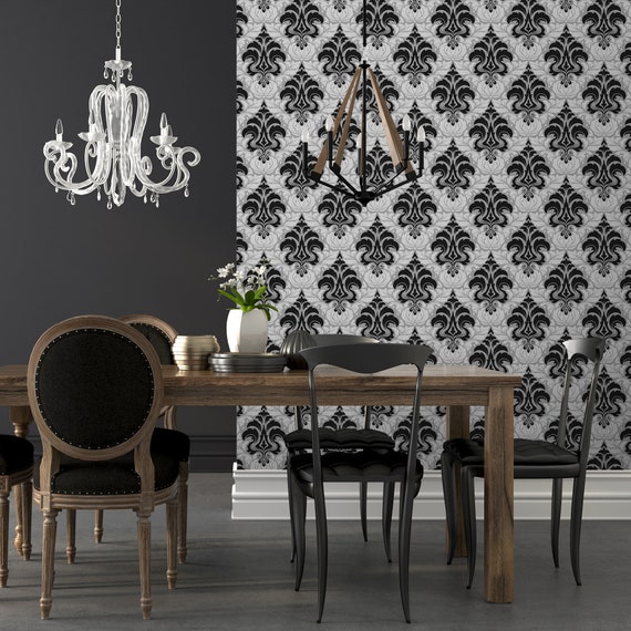 Vintage Damask Wallpaper Victorian Gothic Removable Wall - Etsy Vintage Damask Wallpaper Victorian Gothic Removable Wall - Etsy