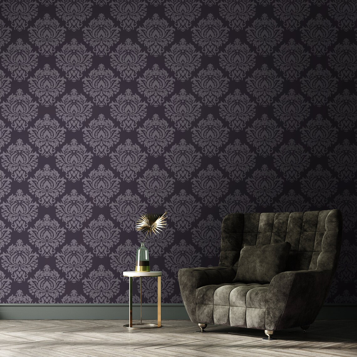 Dark Vintage Peel & Stick Wallpaper Gothic Damask Self Etsy