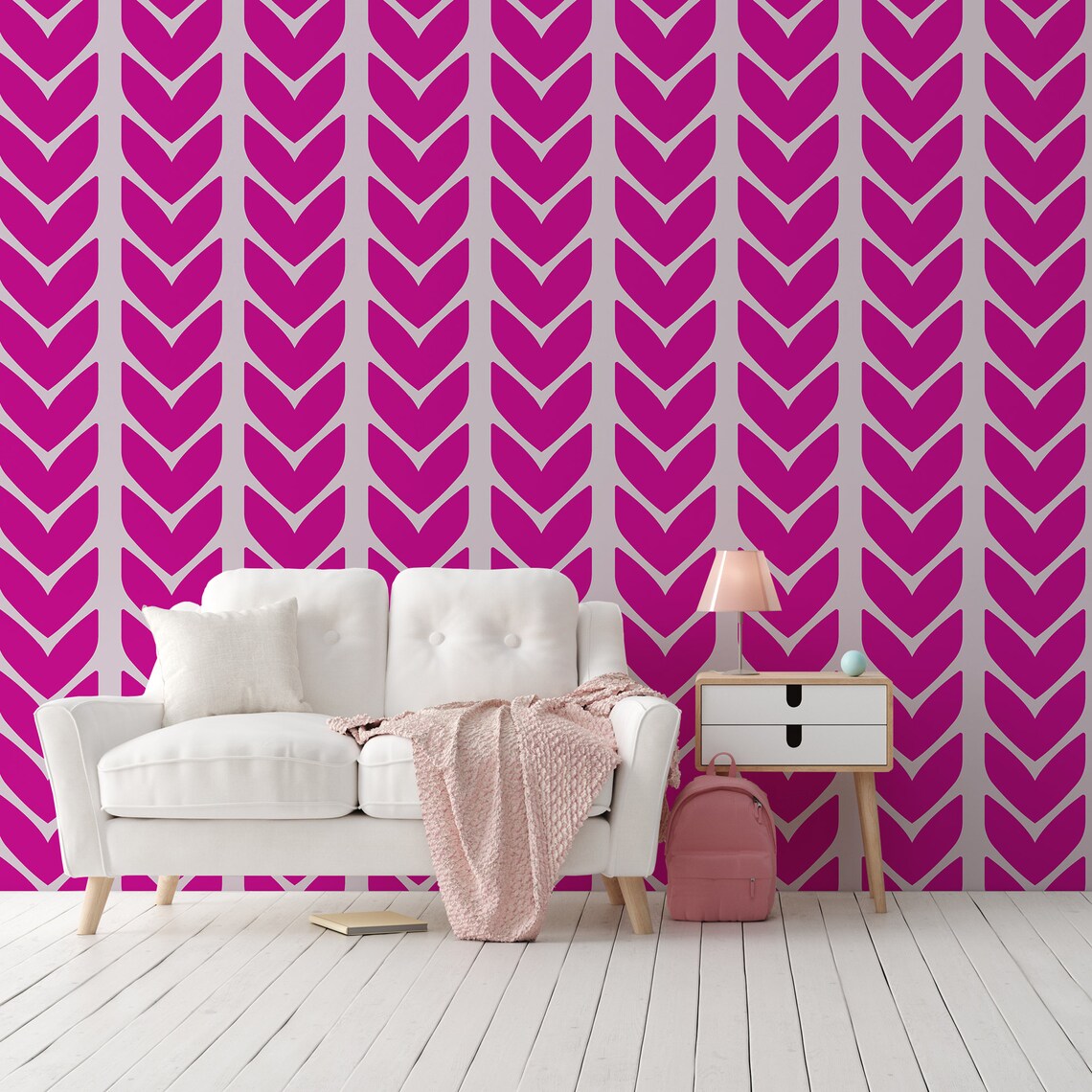 Pink Herringbone Wallpaper Cute Girl Nursery Removable Wall Etsy