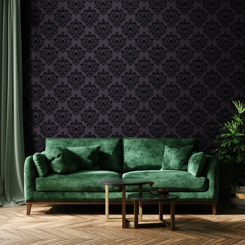 Dark Vintage Peel & Stick Wallpaper Gothic Damask Self | Etsy