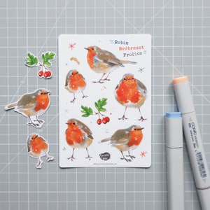 Pettirosso - Foglio di adesivi in vinile / Bulletjournal / Adesivo per diario