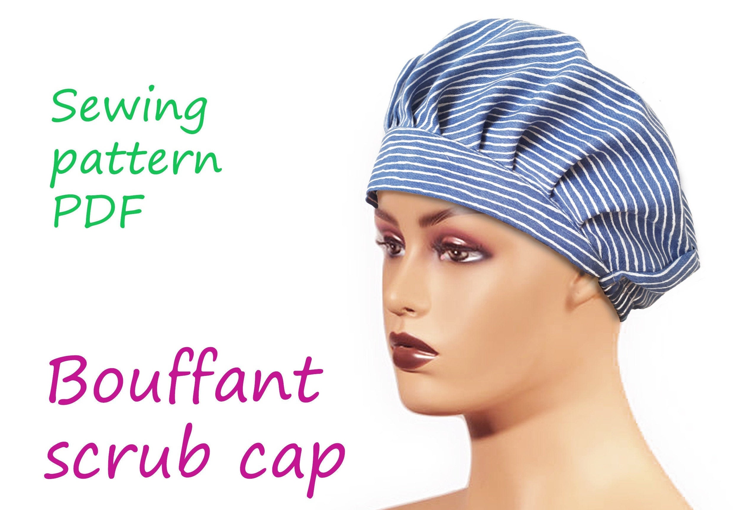 Bouffant scrub hat pattern PDF nurse head cover sewing Etsy