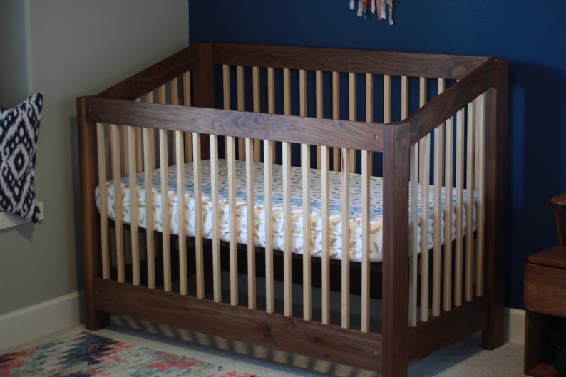 Solid Wood Non-Toxic finished walnut baby crib