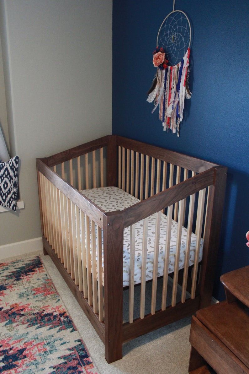 Solid Wood Non-Toxic finished walnut baby crib