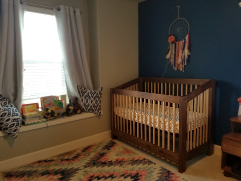 Solid Wood Non-Toxic finished walnut baby crib