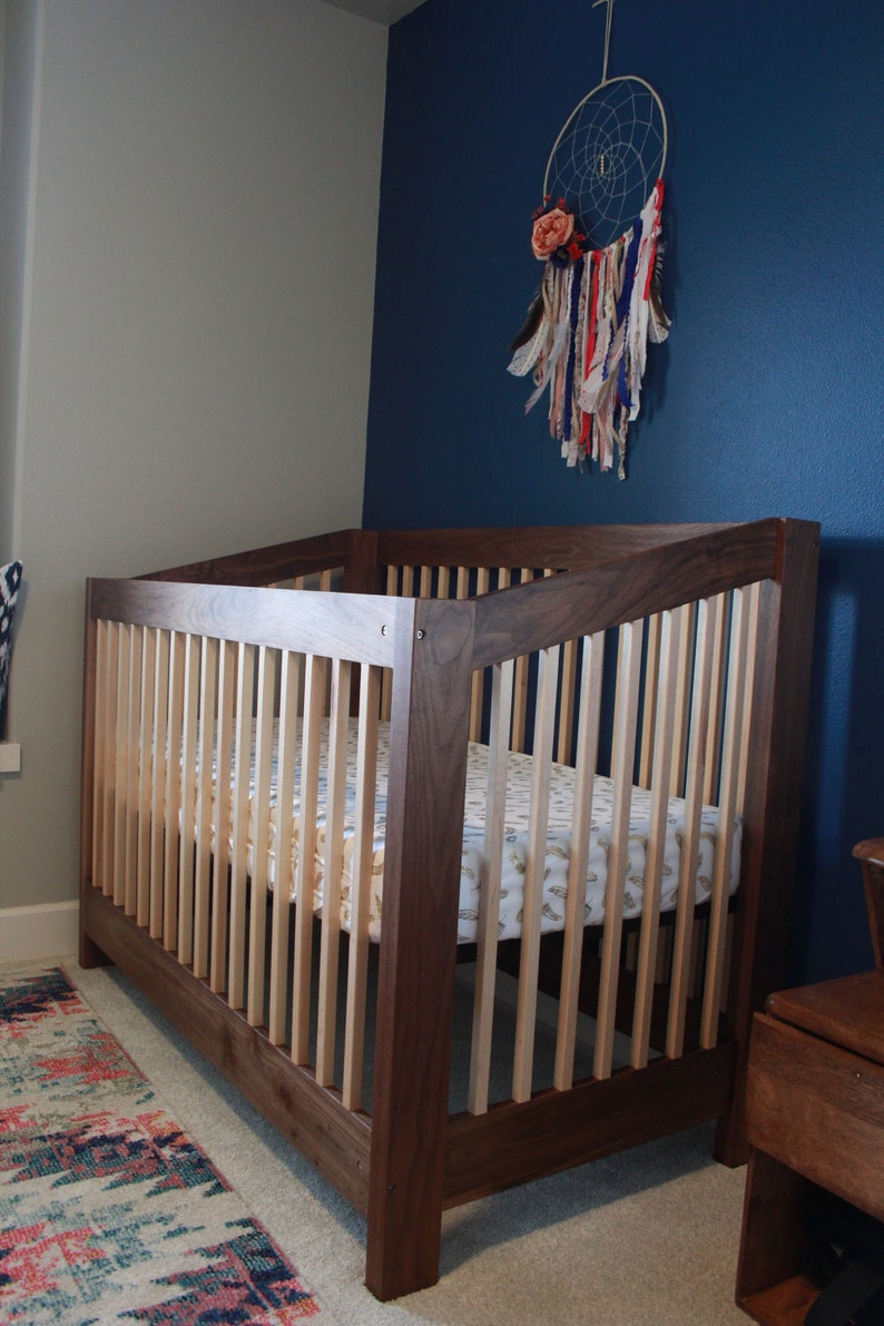 Solid Wood Non-Toxic finished walnut baby crib