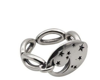 Anillo de luna Anillo de plata Anillo de estrella y luna Plata - Luna - Estrella Ajustable