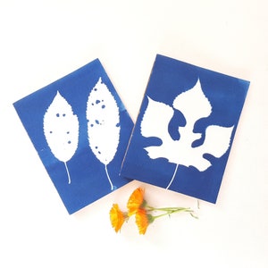 Taccuini fatti a mano in blu e mostarda con stampa botanica cianotipia, quaderni da disegno rilegati a mano, diari in carta riciclata