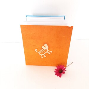 Leporello quadrato con tigre in arancione e azzurro, mini album a fisarmonica per foto 10x15 cm, portafoto bambini in stile Nordico