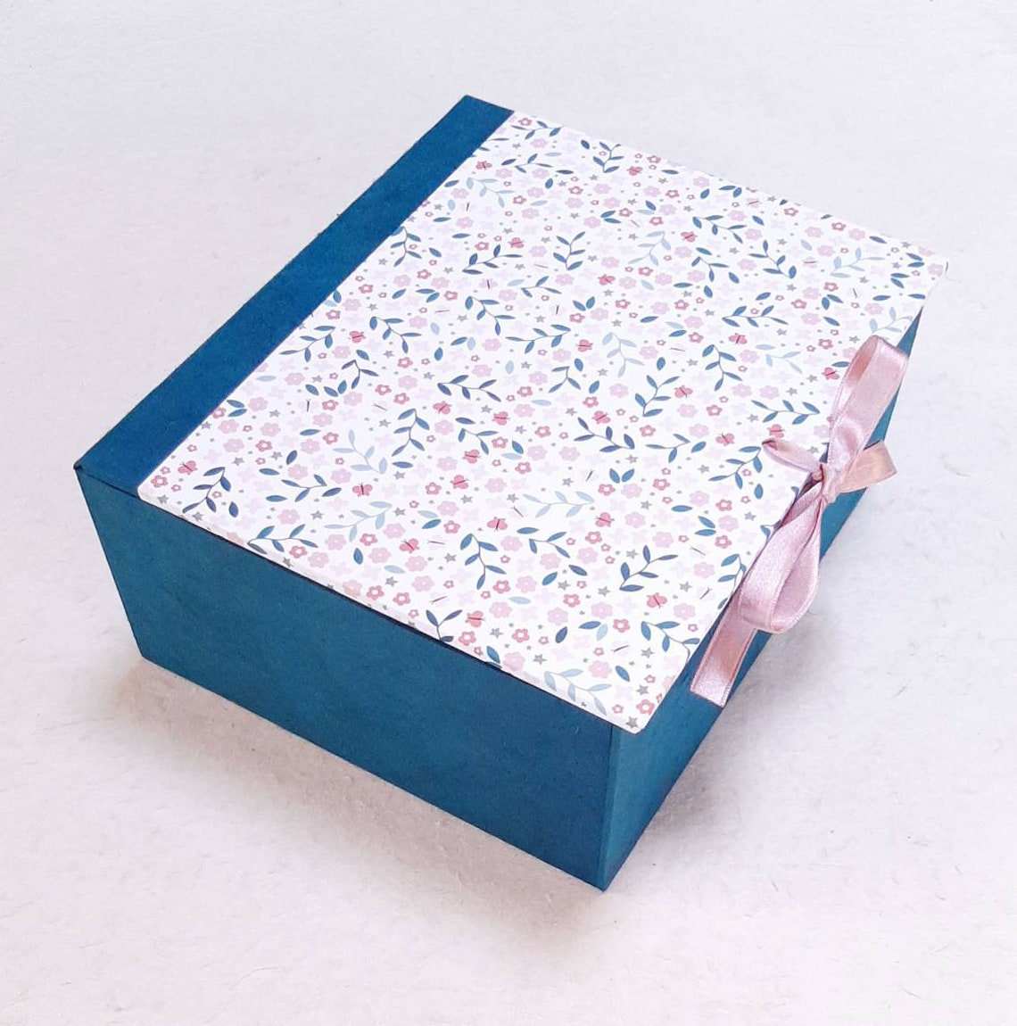 Cardboard handmade memory box with pink and blue floral Etsy