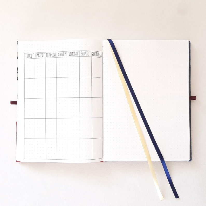 A5 Handmade Diary Covered in Rust and Blue Floral Fabric, 12 Month Hand