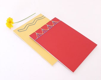 Carnets A5 reliés à la main avec reliure japonaise et papier recyclé, bloc-notes rouge ou jaune sable, bloc-notes