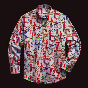 Camisa unissex com alfabeto armênio – botões de cetim com estampa ornamental armênia – presente cultural exclusivo – roupas tradicionais feitas à mão