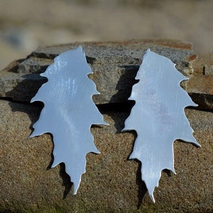 Long Sterling Silver Oak Leaf Earrings: Polished Botanical Jewelry.
