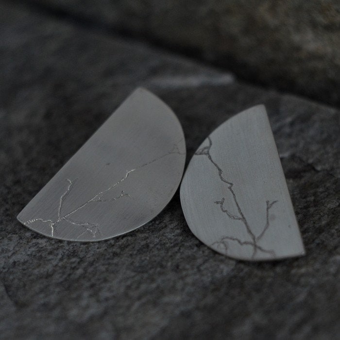 Sterling Silver Kintsugi Earrings, Minimalist Unique Earring
