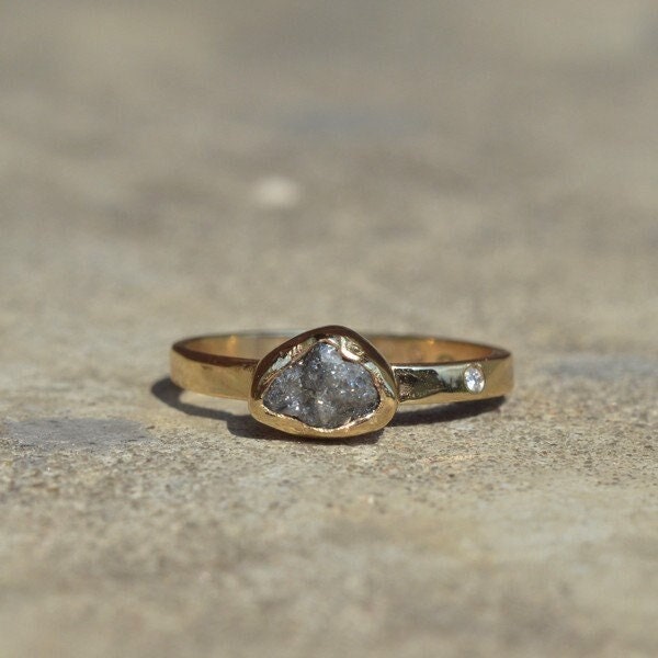14K Gold Raw Grey Diamond Ring