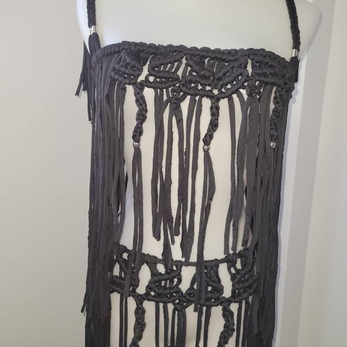 Celestial shops Black Two-Piece Macrame knited set