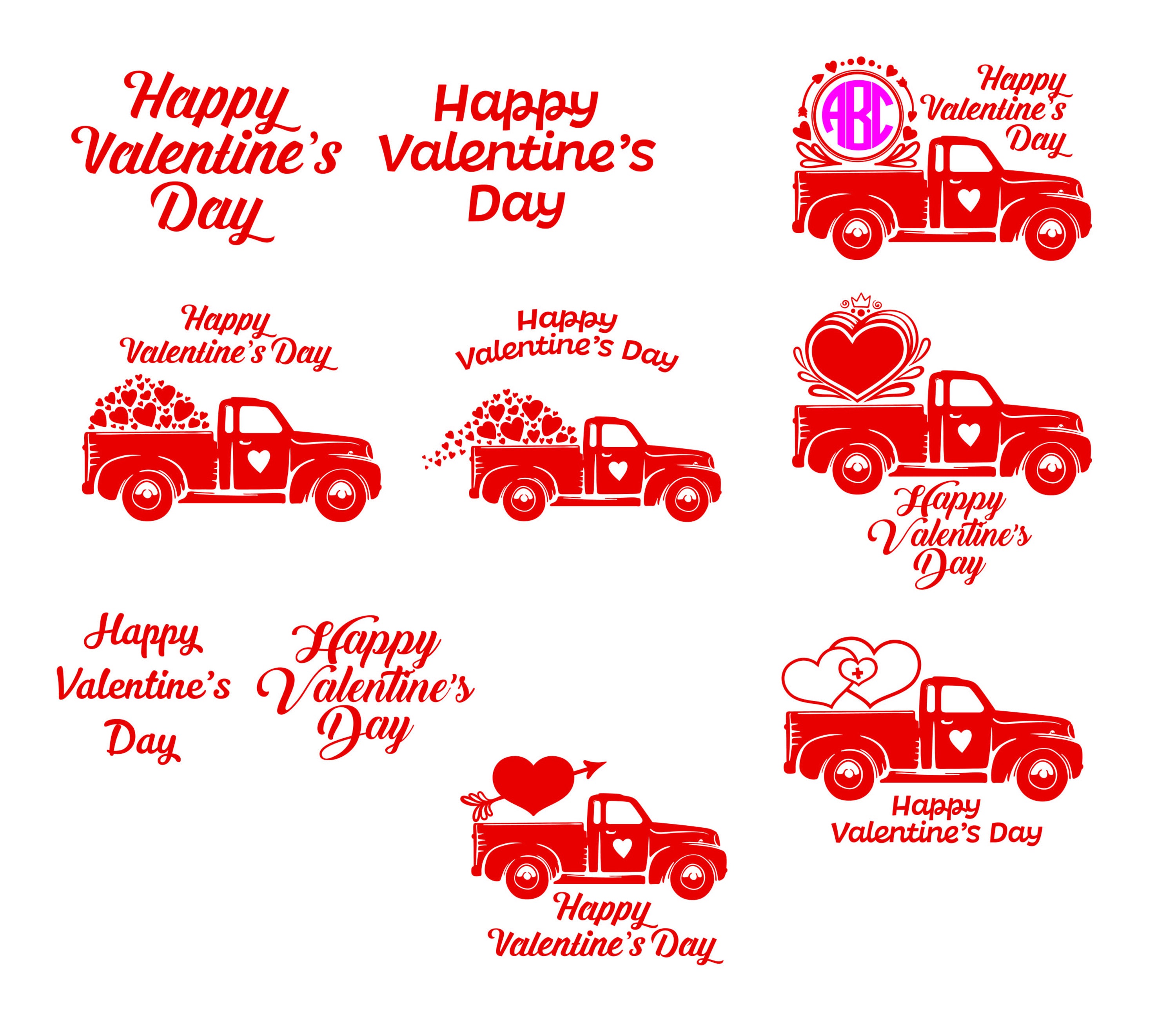 Download Free font_ Red truck valentine svg png dxf silhouette file ...