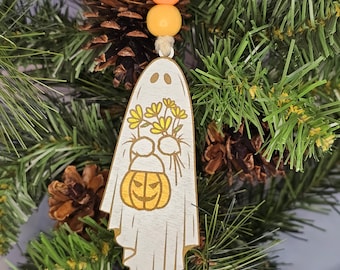 Cute Ghost with Pumpkin Ornament