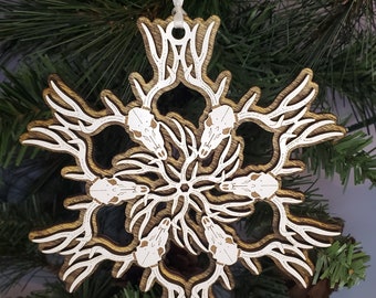 Deer Skeletons Snowflake Ornament