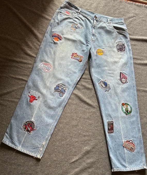 Vintage NBA Denim Patch Jeans Basketball Patches Blue Cotton Men's Size  34x34