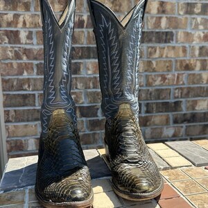 Vintage Genuine Python Snakeskin Cowboy Boots 7D Pegged Exotic Leather Western